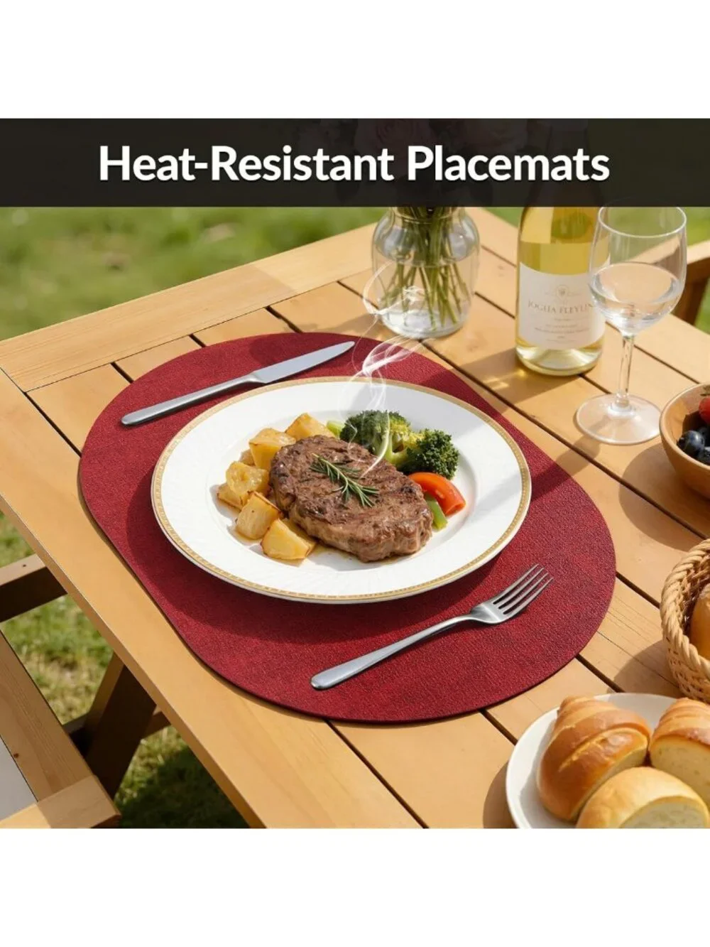 Set of 8 Heat Resistant Oval Placemats - Stylish Red Dining Table Decor